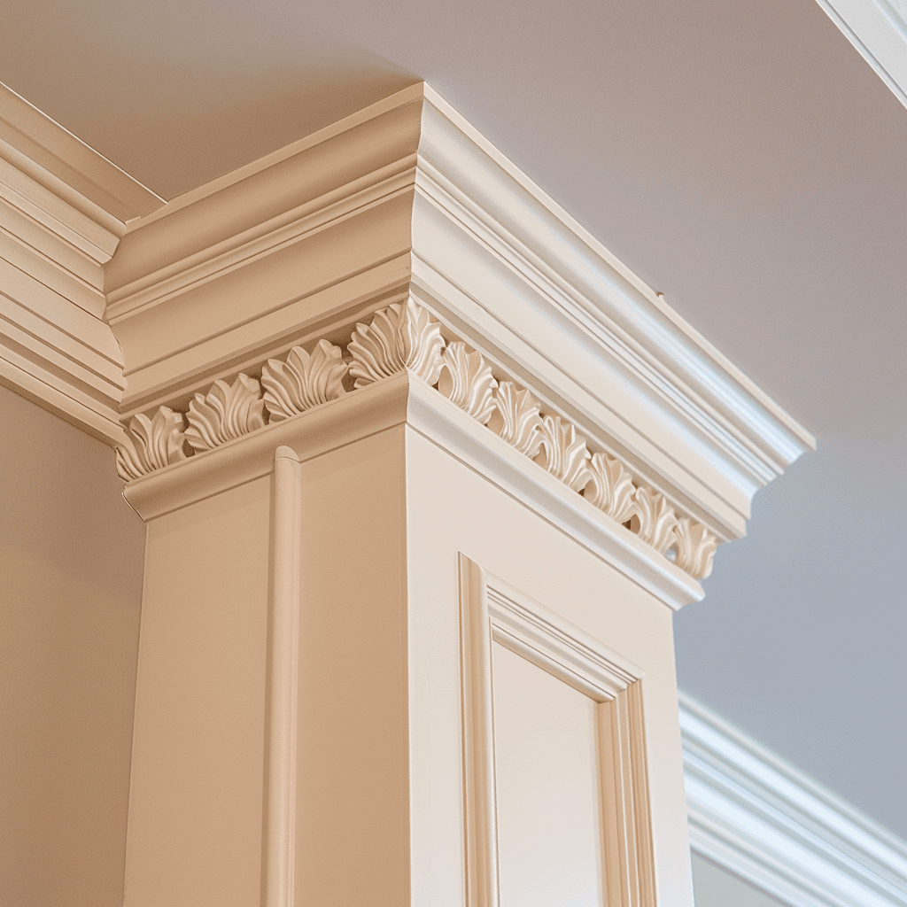 picture of newly installed crown moulding for a home 